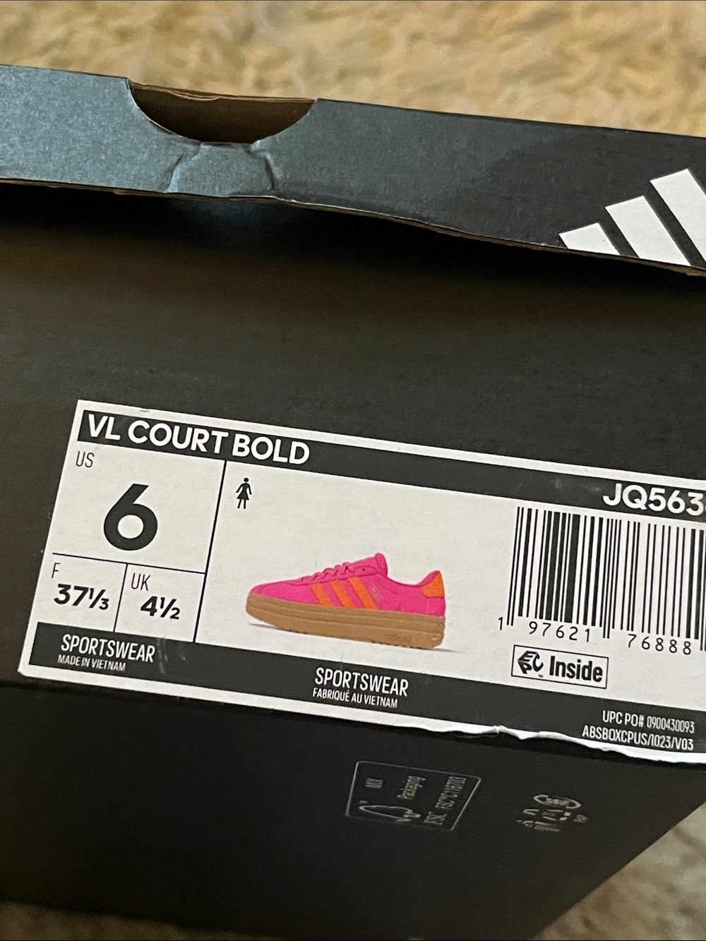 RARE NWT Adidas VL Court Bold Pink Size 6 - Picture 7 of 7